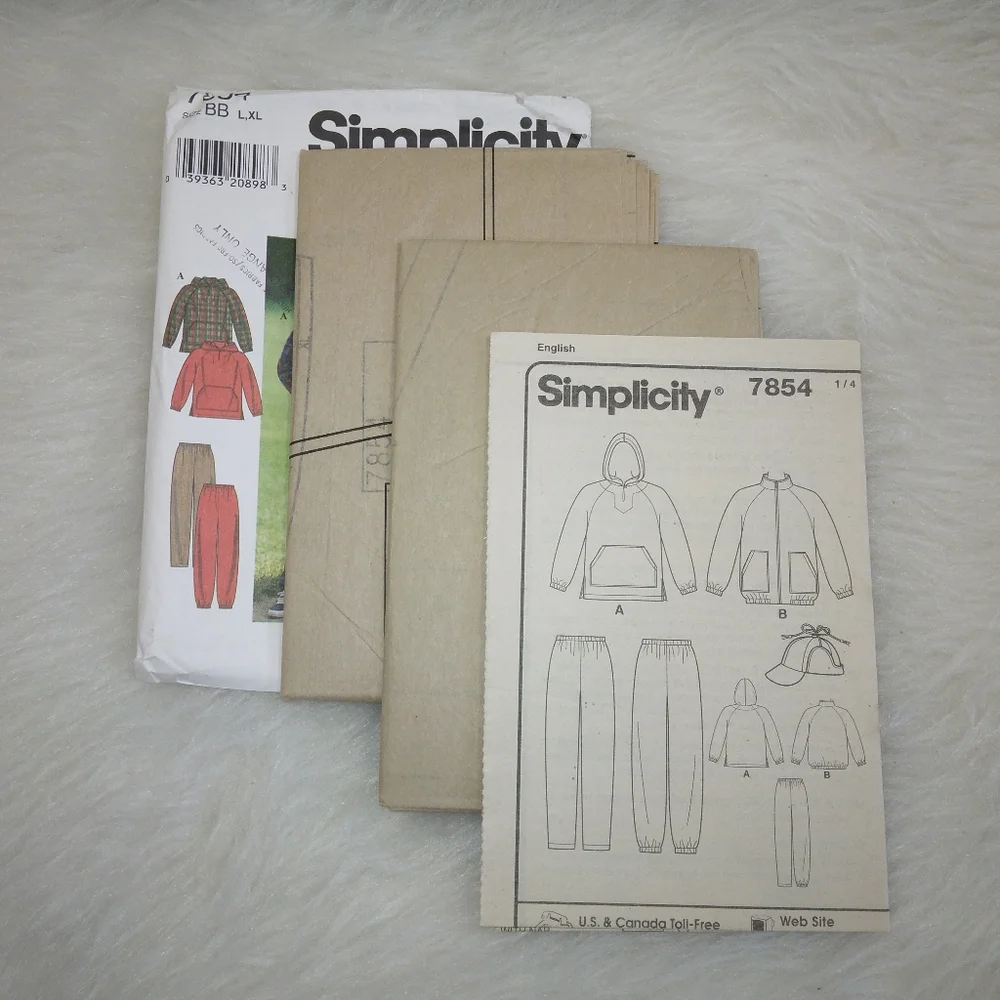 SIMPLICITY 7854 SZ L-XL Misses, Men's,  Teens' Jacket, pullover, hat pant